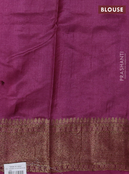 Banarasi tussar silk saree teal green and magenta pink with thread & zari woven buttas and woven border