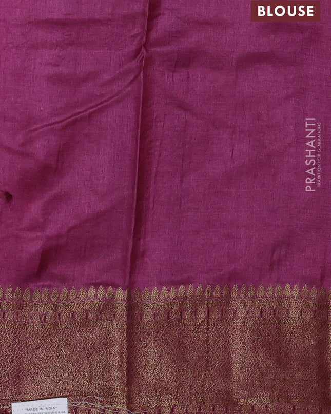 Banarasi tussar silk saree teal green and magenta pink with thread & zari woven buttas and woven border