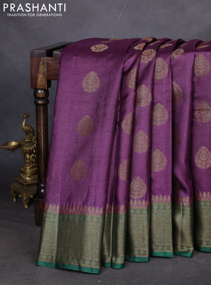 Banarasi tussar silk saree purple and green with thread & zari woven buttas and woven border