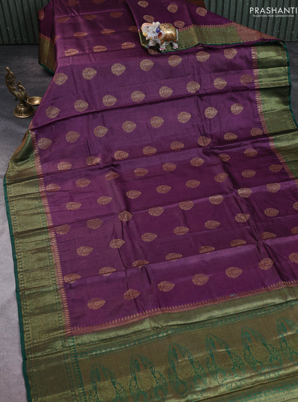 Banarasi tussar silk saree purple and green with thread & zari woven buttas and woven border