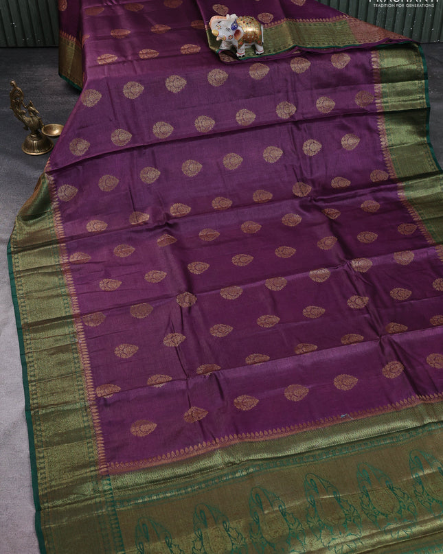 Banarasi tussar silk saree purple and green with thread & zari woven buttas and woven border