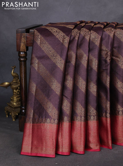 Banarasi tussar silk saree brown and red with allover thread & zari leheriya weaves and woven border
