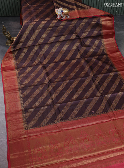 Banarasi tussar silk saree brown and red with allover thread & zari leheriya weaves and woven border