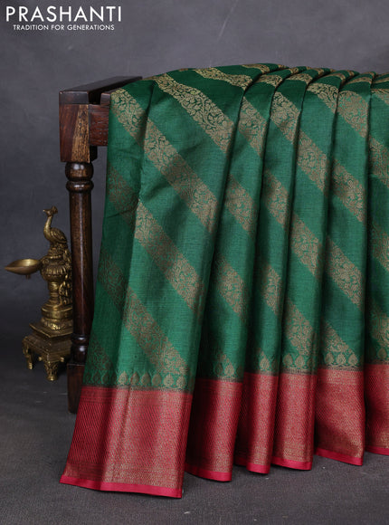 Banarasi tussar silk saree green and red with allover thread & zari leheriya weaves and woven border