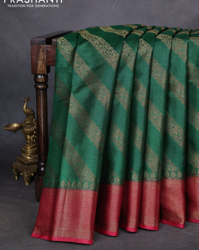 Banarasi tussar silk saree green and red with allover thread & zari leheriya weaves and woven border