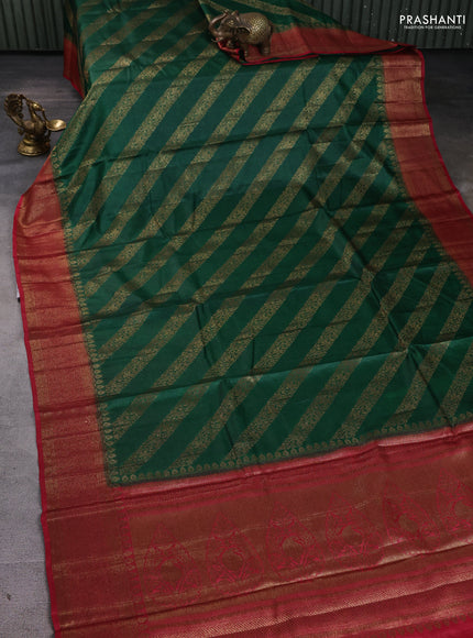 Banarasi tussar silk saree green and red with allover thread & zari leheriya weaves and woven border