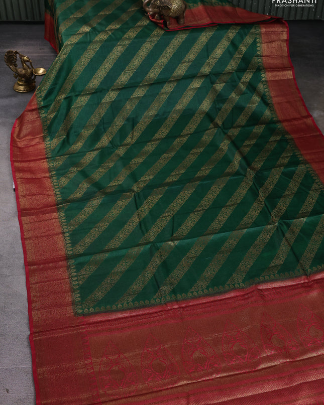 Banarasi tussar silk saree green and red with allover thread & zari leheriya weaves and woven border