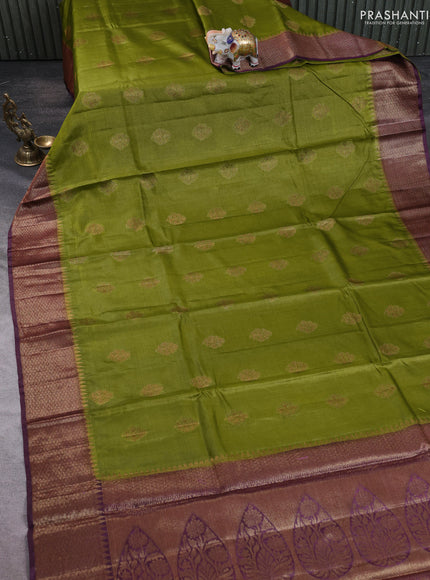Banarasi tussar silk saree mehendi green and wine shade with thread & zari woven buttas and woven border