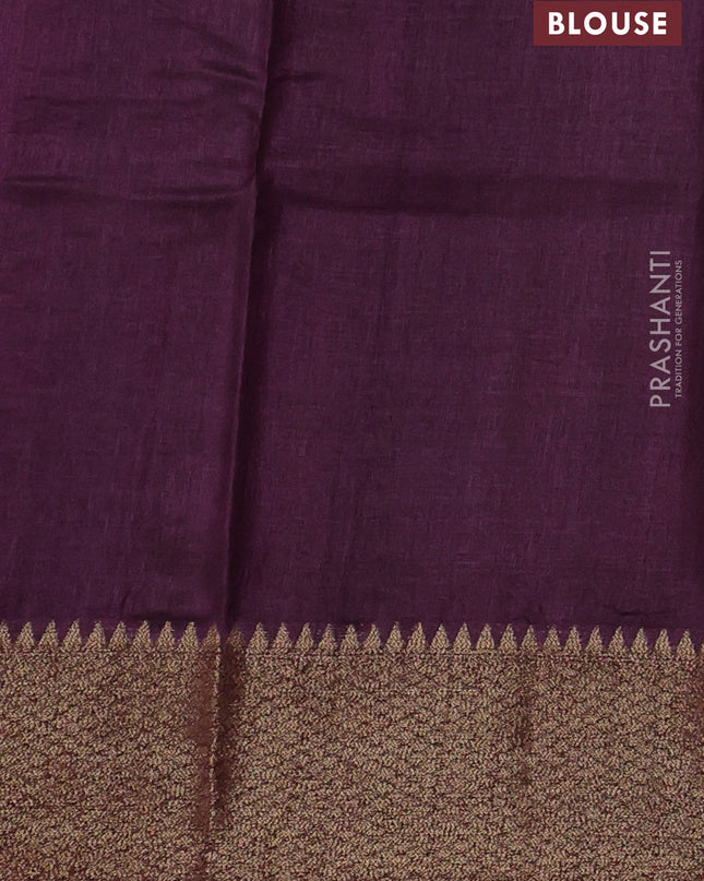 Banarasi tussar silk saree mehendi green and wine shade with thread & zari woven buttas and woven border
