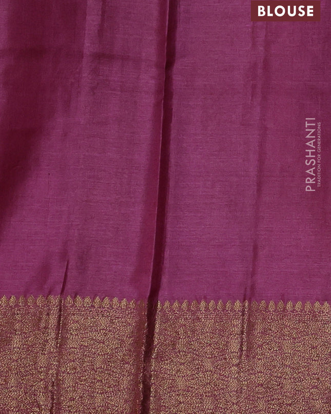 Banarasi tussar silk saree green and magenta pink with thread & zari woven buttas and woven border