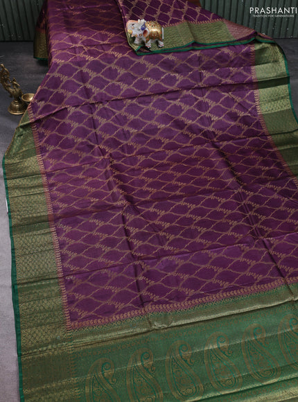 Banarasi tussar silk saree wine shade and green with allover thread & zari weaves and woven border