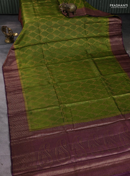 Banarasi tussar silk saree mehendi green and wine shade with allover thread & zari weaves and woven border