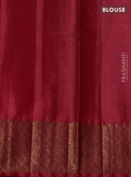 Banarasi tussar silk saree green and kumkum red with thread & zari woven buttas and woven border
