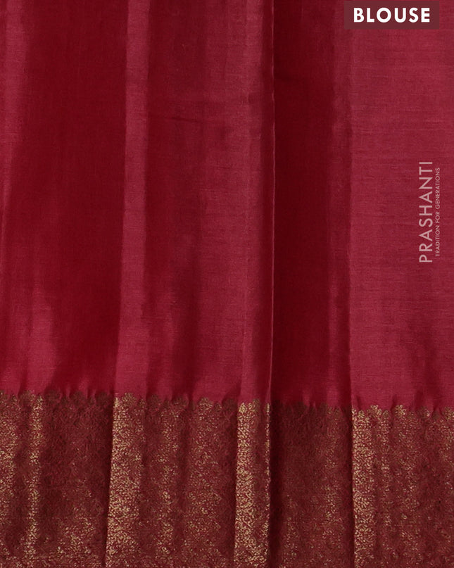 Banarasi tussar silk saree green and kumkum red with thread & zari woven buttas and woven border