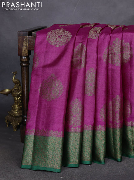 Banarasi tussar silk saree pink and green with thread & zari woven buttas and woven border