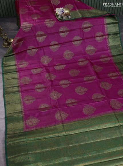 Banarasi tussar silk saree pink and green with thread & zari woven buttas and woven border