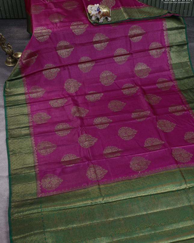 Banarasi tussar silk saree pink and green with thread & zari woven buttas and woven border