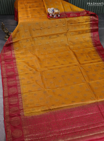 Banarasi tussar silk saree mustard yellow and maroon with thread & zari woven buttas and woven border