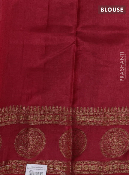 Banarasi tussar silk saree mustard yellow and maroon with thread & zari woven buttas and woven border