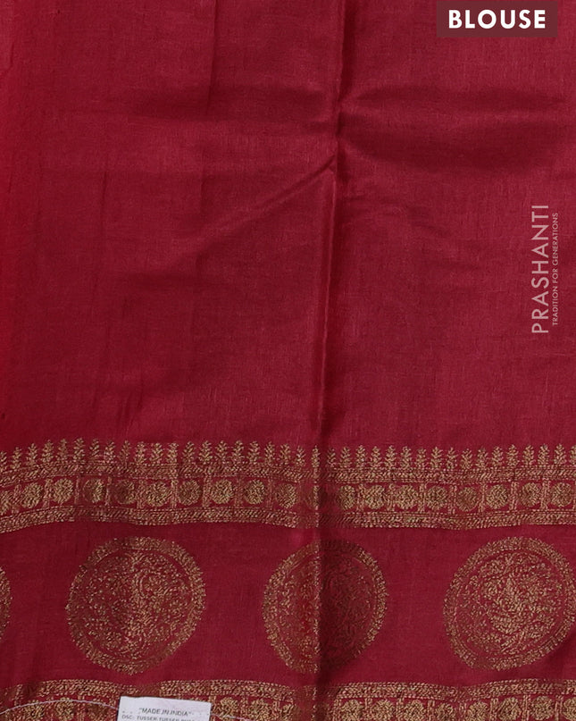 Banarasi tussar silk saree mustard yellow and maroon with thread & zari woven buttas and woven border