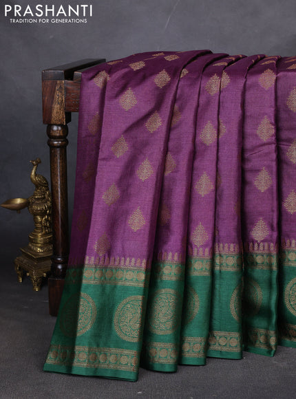 Banarasi tussar silk saree wine shade and green with thread & zari woven buttas and woven border