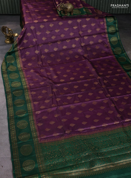 Banarasi tussar silk saree wine shade and green with thread & zari woven buttas and woven border