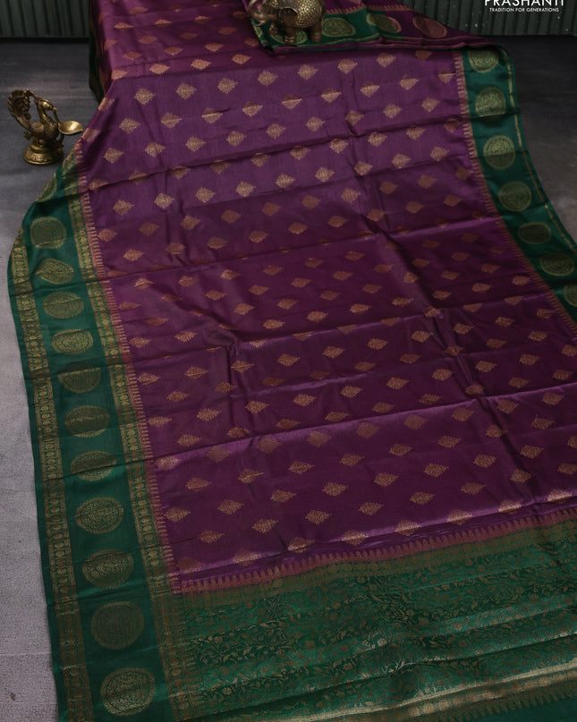 Banarasi tussar silk saree wine shade and green with thread & zari woven buttas and woven border