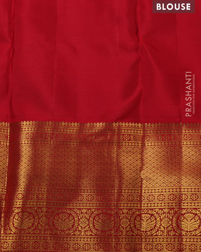 Pure kanchipuram silk saree cream and red with allover zari checks & butta weaves and rich zari woven border