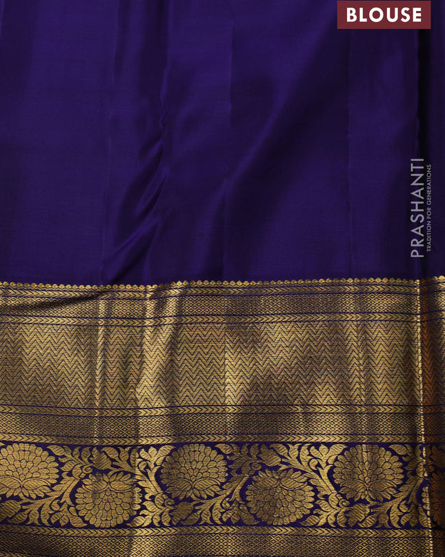 Pure kanchipuram silk saree dark blue with allover silver & gold zari woven brocade weaves and long zari woven border