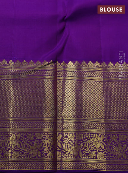 Pure kanchipuram silk saree mango yellow and violet with allover zari woven brocade weaves and long zari woven border
