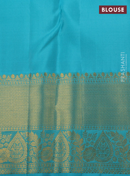 Pure kanchipuram silk saree blue and teal blue with allover zari woven brocade weaves and long zari woven border
