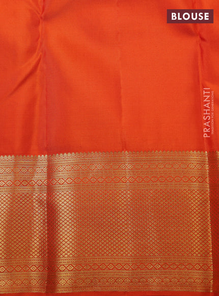 Pure kanchipuram silk saree violet and orange with allover zari woven brocade weaves and rich zari woven border