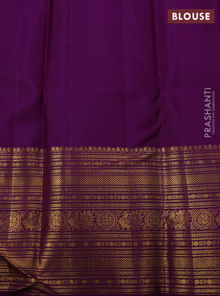Pure kanchipuram silk saree purple with allover zari checks & buttas and long zari woven border