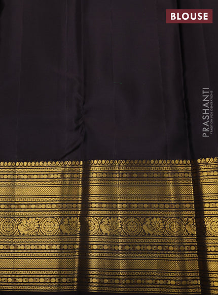 Pure kanchipuram silk saree rustic orange and coffee brown with allover zari checks & buttas and long zari woven border