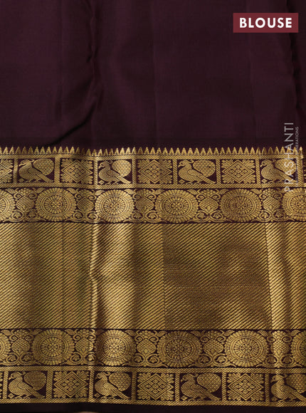 Pure kanchipuram silk saree yellow and coffee brown with allover zari checks & buttas and long zari woven border