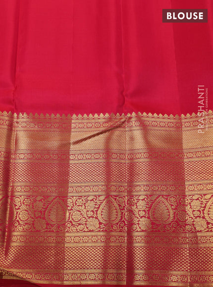 Pure kanchipuram silk saree off white and red with allover zari woven brocade weaves and long zari woven border