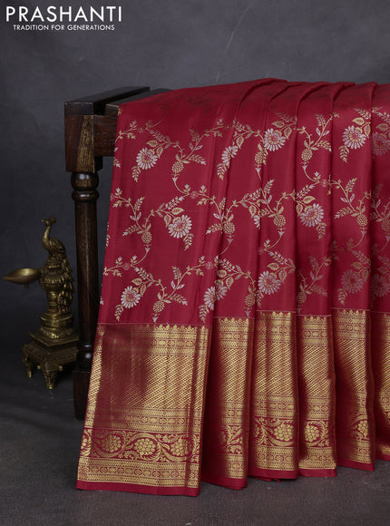 Pure kanchipuram silk saree red with allover zari woven floral brocade weaves and long zari woven border