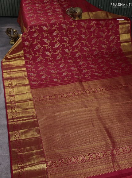 Pure kanchipuram silk saree red with allover zari woven floral brocade weaves and long zari woven border