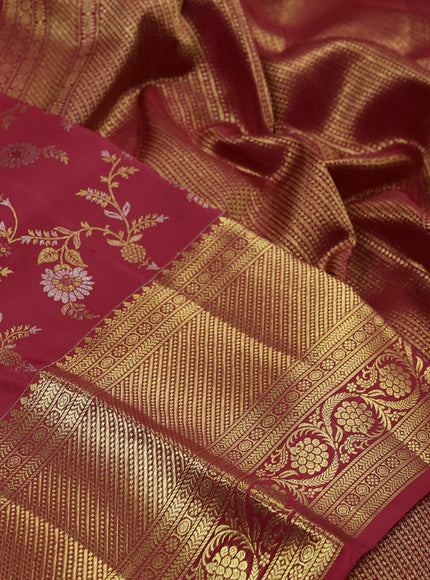 Pure kanchipuram silk saree red with allover zari woven floral brocade weaves and long zari woven border
