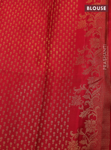 Pure kanchipuram silk saree lavender and red with allover zari woven brocade weaves and long zari woven paithani style border