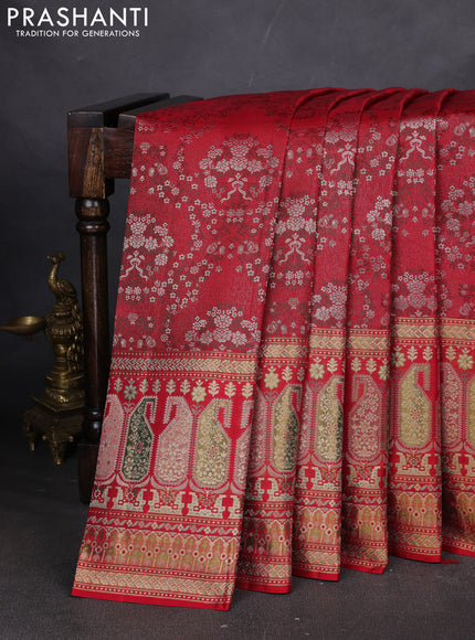 Pure kanchipuram silk saree red with allover zari woven brocade weaves and long paisley zari woven border