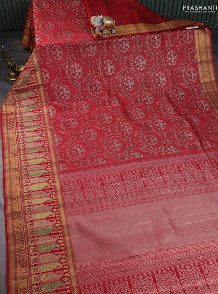 Pure kanchipuram silk saree red with allover zari woven brocade weaves and long paisley zari woven border