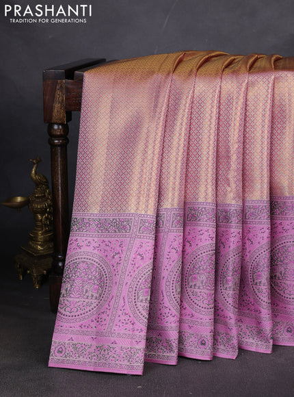 Pure kanchipuram tissue silk saree light pink and lotus pink with allover zari woven brocade weaves and long zari woven meenakari border