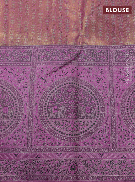 Pure kanchipuram tissue silk saree light pink and lotus pink with allover zari woven brocade weaves and long zari woven meenakari border