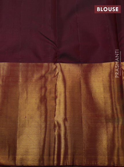 Pure kanchipuram silk saree maroon with allover zari checks & buttas and long rich zari woven border