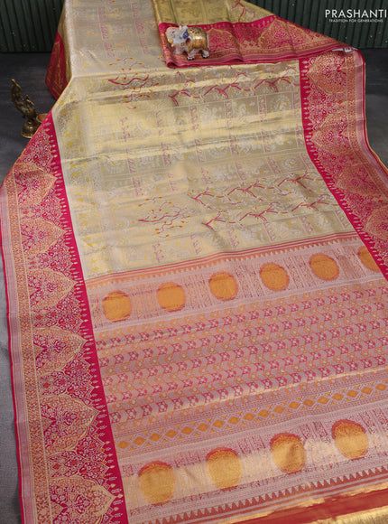 Pure kanchipuram tissue silk saree gold and pink with allover zari woven brocade weaves and long zari woven border