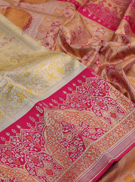 Pure kanchipuram tissue silk saree gold and pink with allover zari woven brocade weaves and long zari woven border