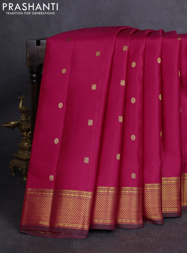 10Yards silk saree pink and bottle green with annam & rudhraksha zari woven buttas and zari woven border