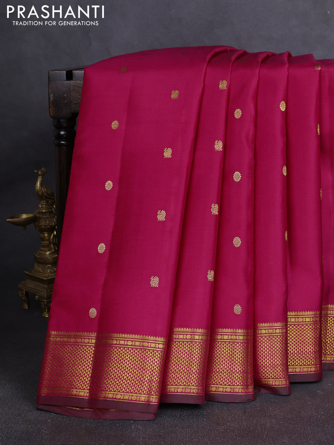 10Yards silk saree pink and bottle green with annam & rudhraksha zari woven buttas and zari woven border
