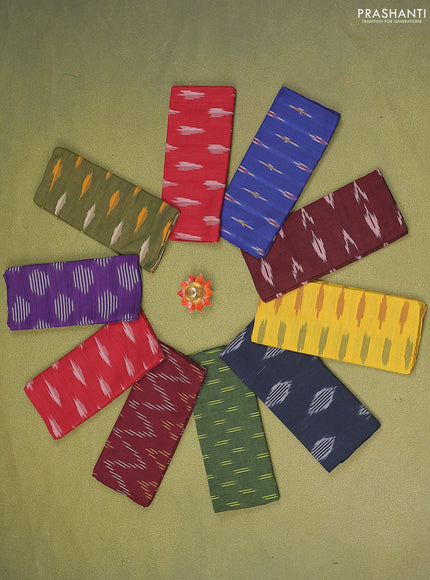 Ikat cotton blouse piece multi colour and Pack of 10
